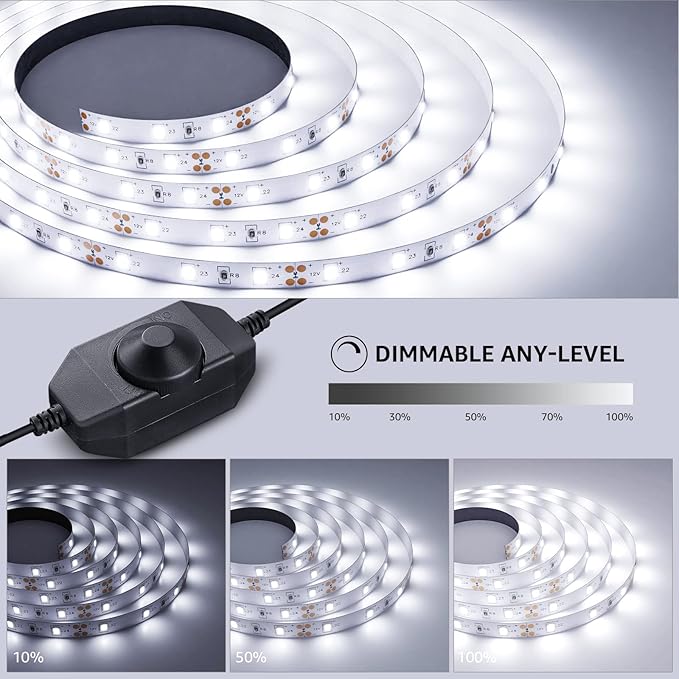Lepro LED Strip Light White, 16.4ft Dimmable Vanity Lights, 6000K Super Bright LED Tape Lights, 300 LEDs 2835, Strong 3M Adhesive, Suitable for Home, Kitchen, Under Cabinet, Bedroom, Daylight White