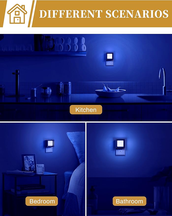 DORESshop Blue Night Light [2 Pack], Night Lights Plug Into Wall, Night Light Dusk to Dawn Sensor, LED NightLight Adjustable Brightness, Bedroom, Bathroom, Hallway, Stairs, Christmas, Party