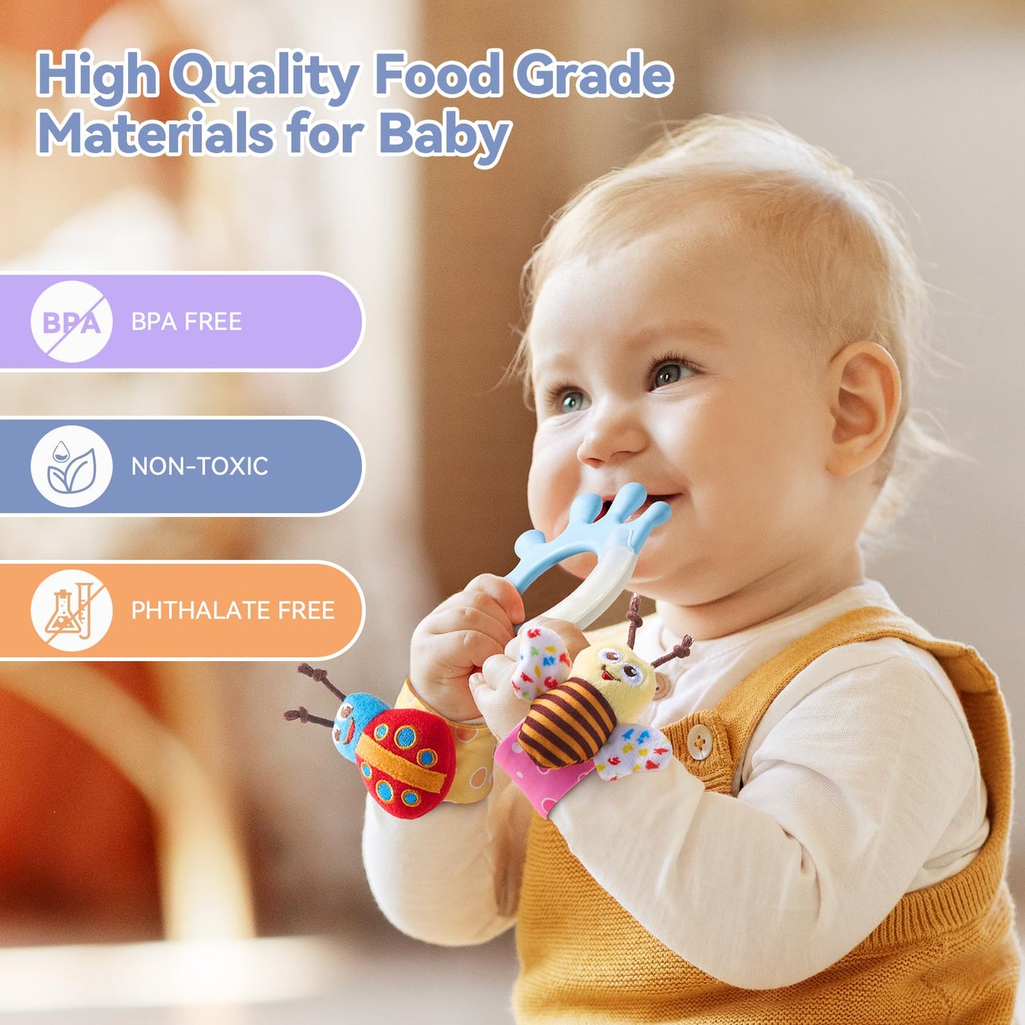 15PCS Rattles for Babies 0-6 Months - BPA-Free Baby Rattles 0-3, 6-12 Months for Newborn Soft Teething Toys Infant Toys with Wrist & Ankle Rattles, Baby Gift Set with Box for Hand-Eye Coordination