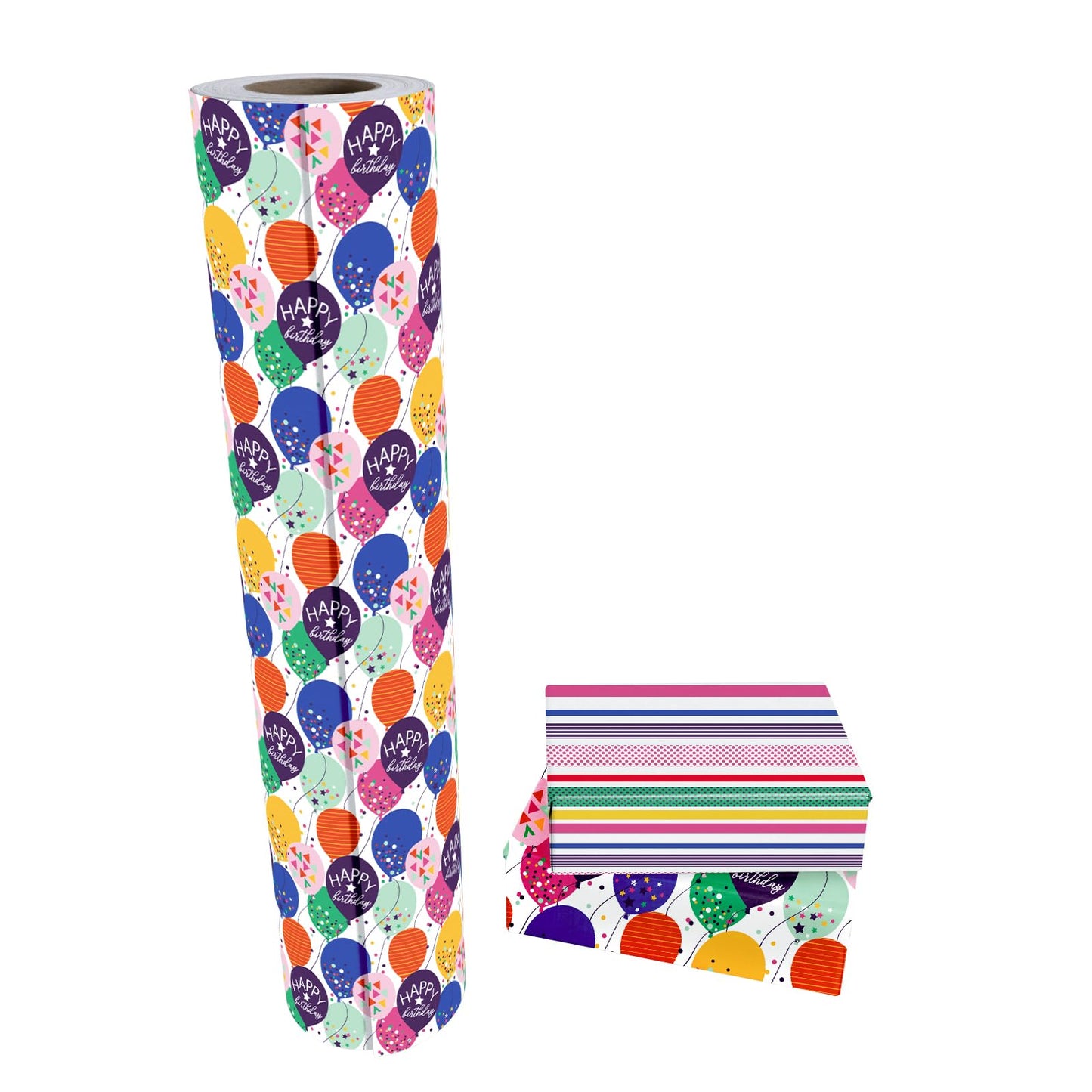 WRAPAHOLIC 30 Inch Jumbo Reversible Birthday Wrapping Paper - 30 Inch x 100 Feet Jumbo Roll - Colorful Balloon with Confetti Design for Birthday, Baby Shower
