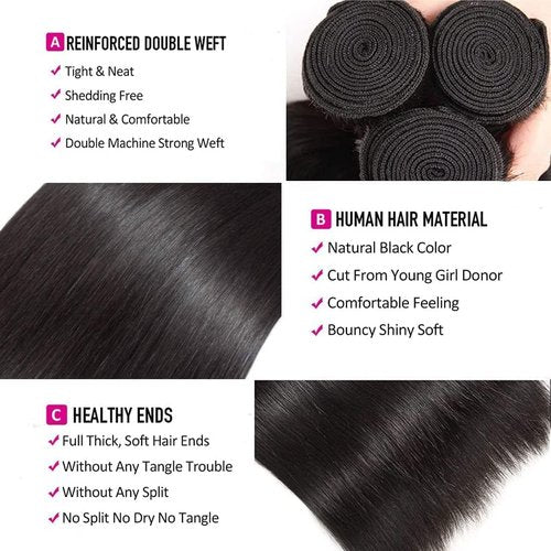 Giginger Bundles Human Hair 18 20 22 Inch Human Hair Bundles Natural Black Unprocessed Quick Weave Soft Sewn In Hair Extensions for Black Women