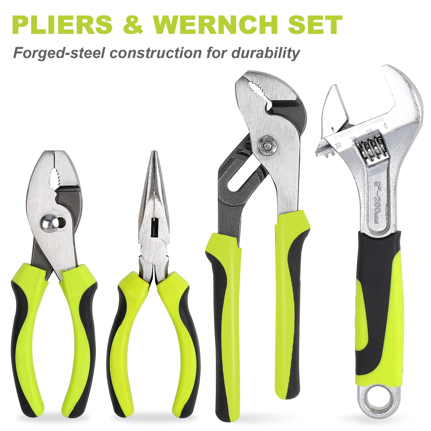 FASTPRO 225-Piece Household Tool Set, SAE & Metric Mechanics Hand Tool Set with Toolbox, Home/Auto Repairing Tool Kit for DIY, Home Maintenance and Car Repairing, Green