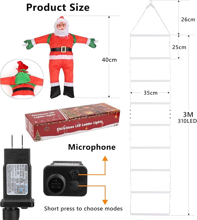 Toodour Christmas Decorations Lights, 10ft Smart RGB Christmas Decorative Lights with Santa Claus, Bluetooth & App Controlled Ladder Light - Music Sync Color Changing Xmas Light for Indoor Outdoor