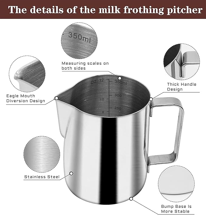 51 mm Coffee Tamper Set Coffee Press for Portafilter Machine Espresso Tamper with Tamper Mat, Frothing Pitcher (350ml/11.836oz), Barista Towel, Latte Art Pen and Decorative Stencils