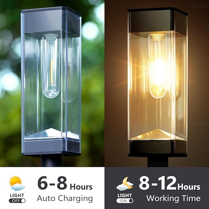 Bright Solar Pathway Lights Outdoor 8 Pack Solar Lights Outdoor LED Waterproof with 3000K Tungsten Filament Bulb Landscape Lighting for Yard, Driveway, Garden, Walkway, Lawn, Path