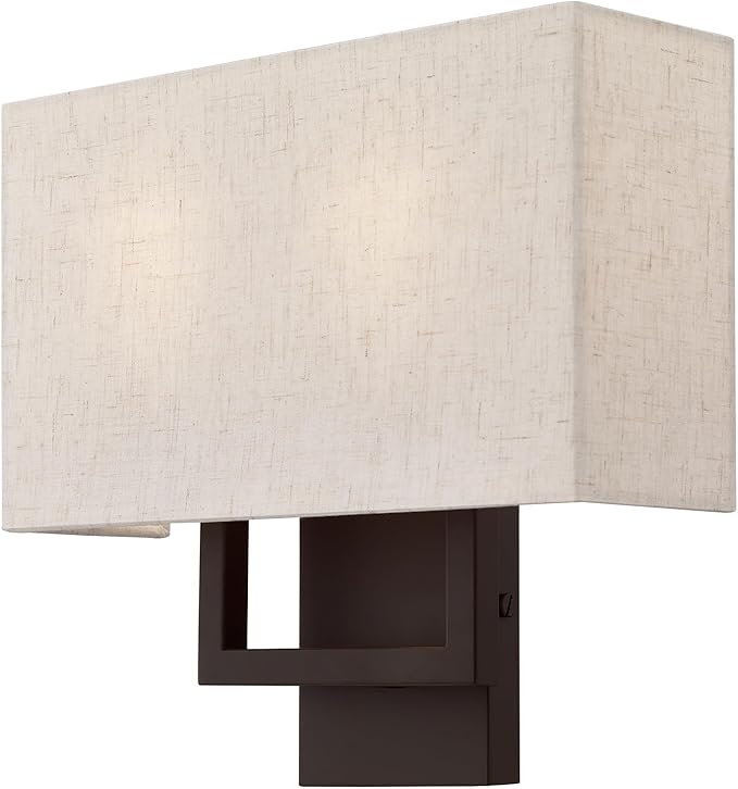 Livex Lighting 50994-07 Pierson Collection 2 Light Ada Wall Sconce, Oatmeal Fabric Outside, White Fabric Inside Hardback Shade, Bronze Finish