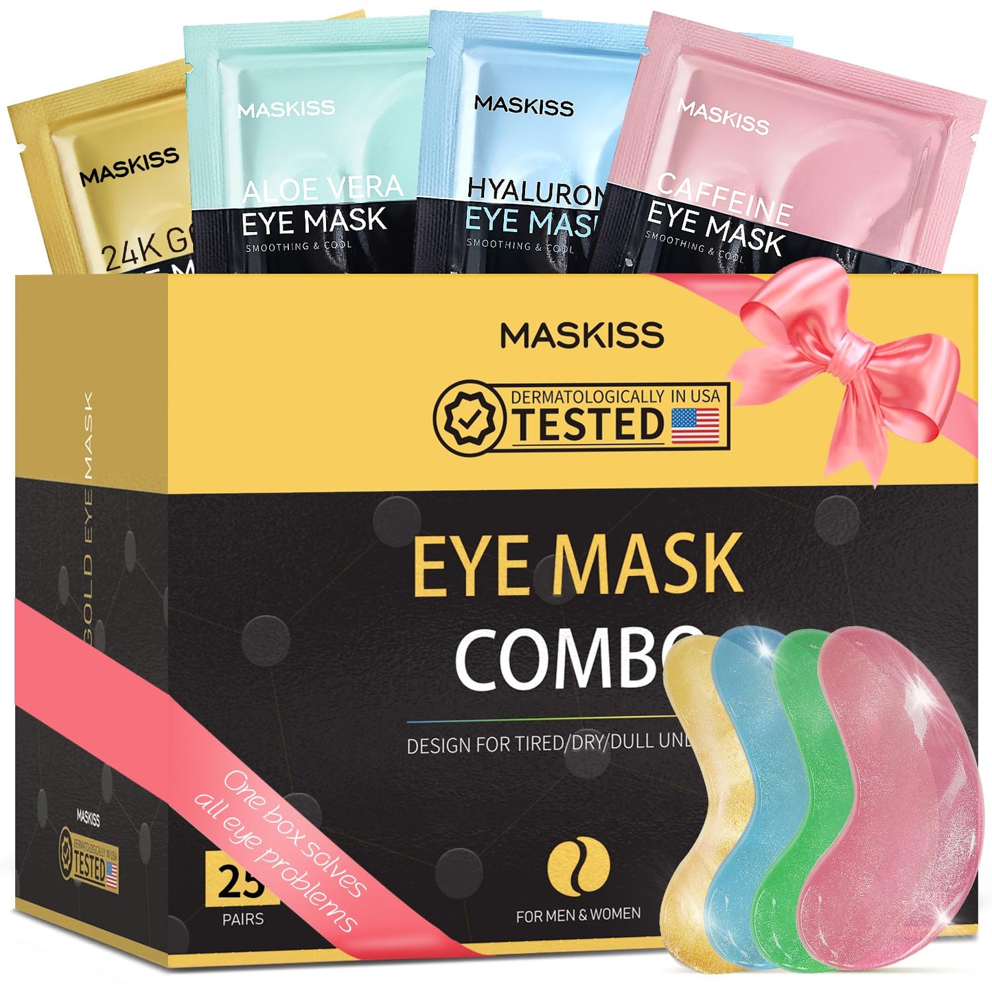 Under Eye Patches(25 Pairs), 24K Gold, Caffeine, Hyaluronic Acid, Aloe Vera Eye Masks for Dark Circles Puffy Eyes Undereye Bags, Eye Skin Care Gift Set for Bachelorette Party Favors