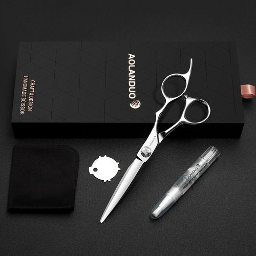 AOLANDUO Hair Cutting Shears - Japanese Stainless Steel, Convex Edge, Ergonomic, Includes Case - 1 Count, 6 in