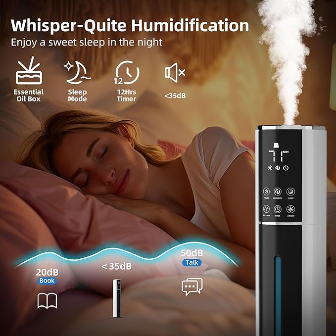 9L/2.5Gal Humidifier, Top Fill Quiet Cool Mist Humidifiers for Bedroom, Covers 550ft²,100H Runtime, 3 Mist Modes Humidifier Large Room, Home, Office, Plants with essential oil diffuser