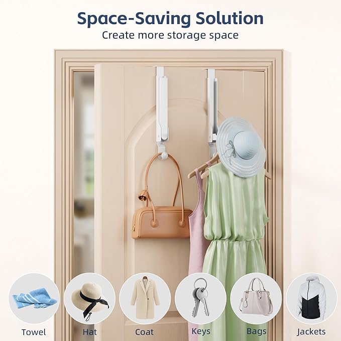 2 Pack Over The Door Drying Rack for Laundry, Over The Door Hanger Foldable, Heavy Duty Over The Door Hooks Hanger,Over Door Hook for Hanging Clothes,Rust-Resistant Over The Door Clothes Hanger,White