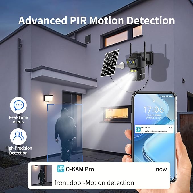 Security Cameras Outdoor WiFi,5G/2.4G Cameras for Home Security Solar Power with Dual Lens,Motion Detection,Night Vision,2-Way Audio,Weather Proof,No Subscription Fee