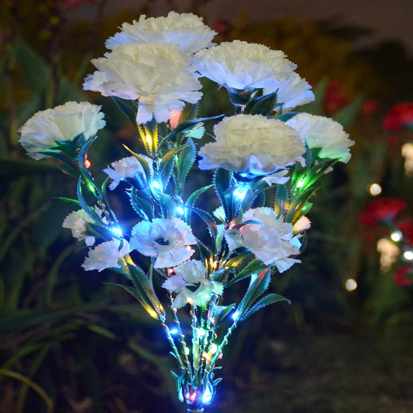 Abkshine Solar Lights Outdoor Garden, 21-Flower Artificial Carnations, Waterproof Solar Powered Flower Stake Lights, Mothers Day Christmas Birthday Gifts for Wife Mom Garden Yard Gravesite Decorations