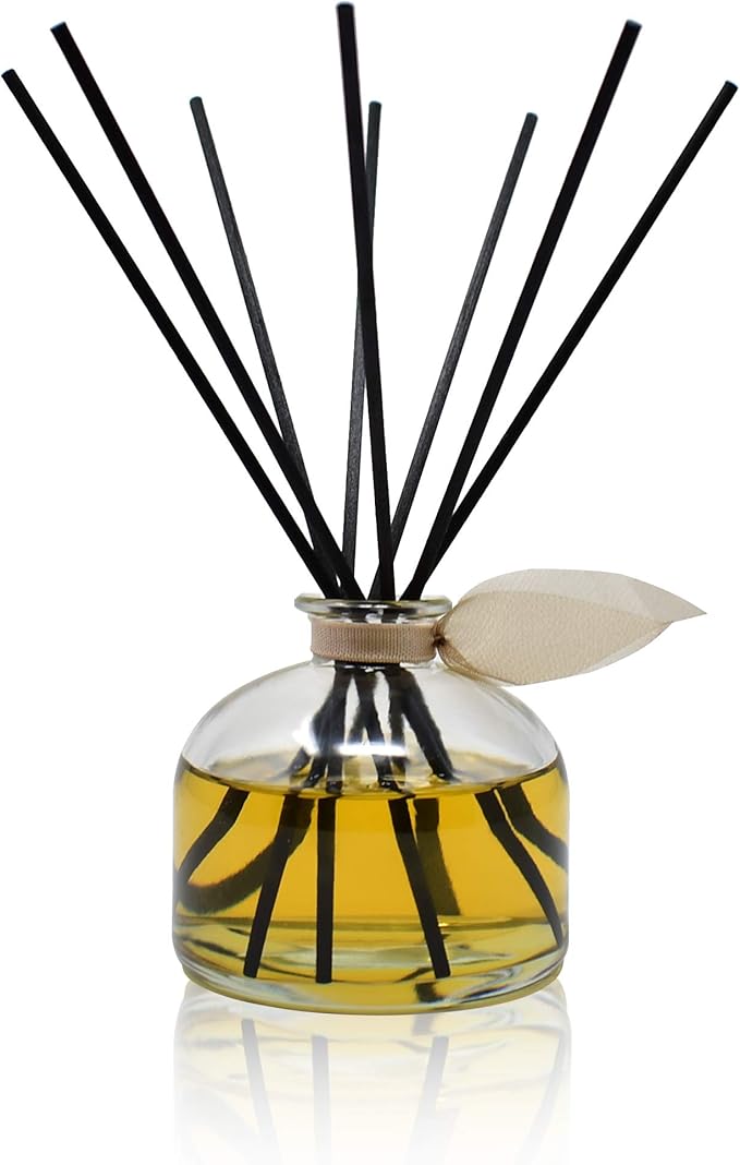 LOVSPA Reed Diffuser Set, Sandalwood & Amber Scented Oil Diffuser with Sticks, Home Fragrance Accessories for Bathroom Shelf Decor, Aroma Diffusers for Home or Office Fall Decor, USA Made