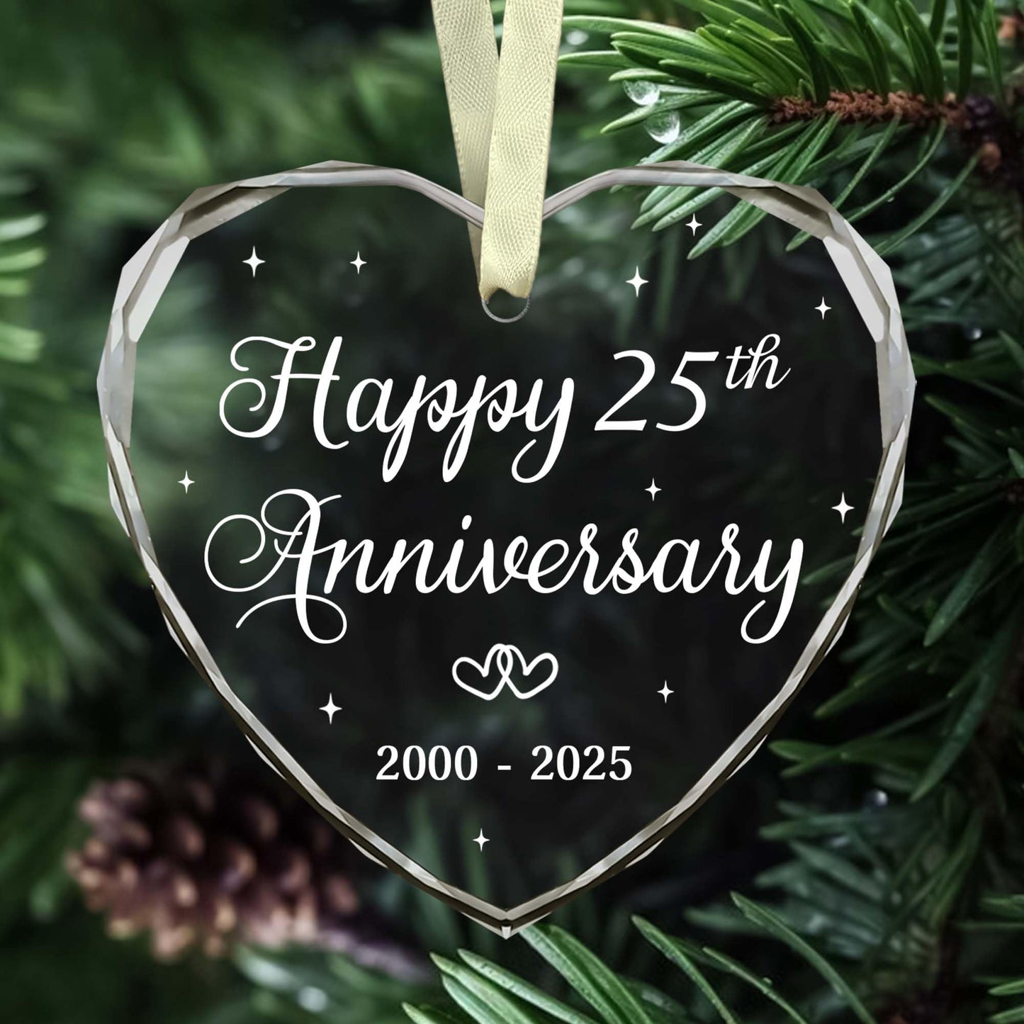 BSQUIELE Happy 25th Anniversary Ornament 2025-25th Wedding - 25th Anniversary Day Gift Idea for Couple - Christmas, Birthday Gift for Husband, Wife - 25 Year of Marriage Glass Ornament