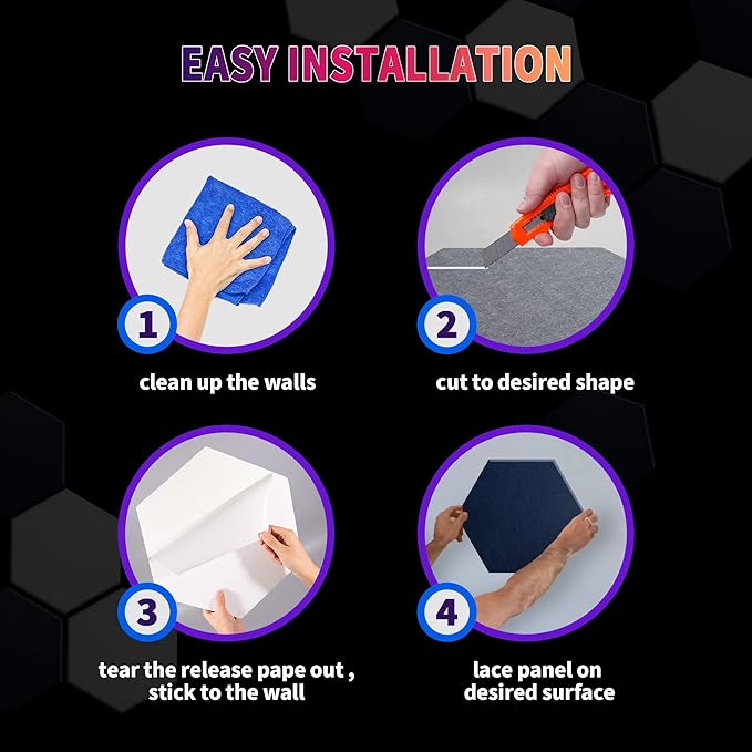 Mollywell Hexagon Acoustic Panels 14x12 - Reduce Echo & Reverb, Noise Blocking Wall Tiles for Studio & Bedroom, Violet Sound Absorbing Panels