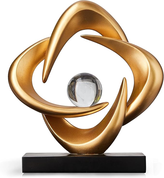 Abstract Art Sculpture, Resin Gold Decorative Statue, Modern White Ornaments for Living Room, Decorativas Modernas for Coffee Table/Entryway/Office Collectibles (Gold)