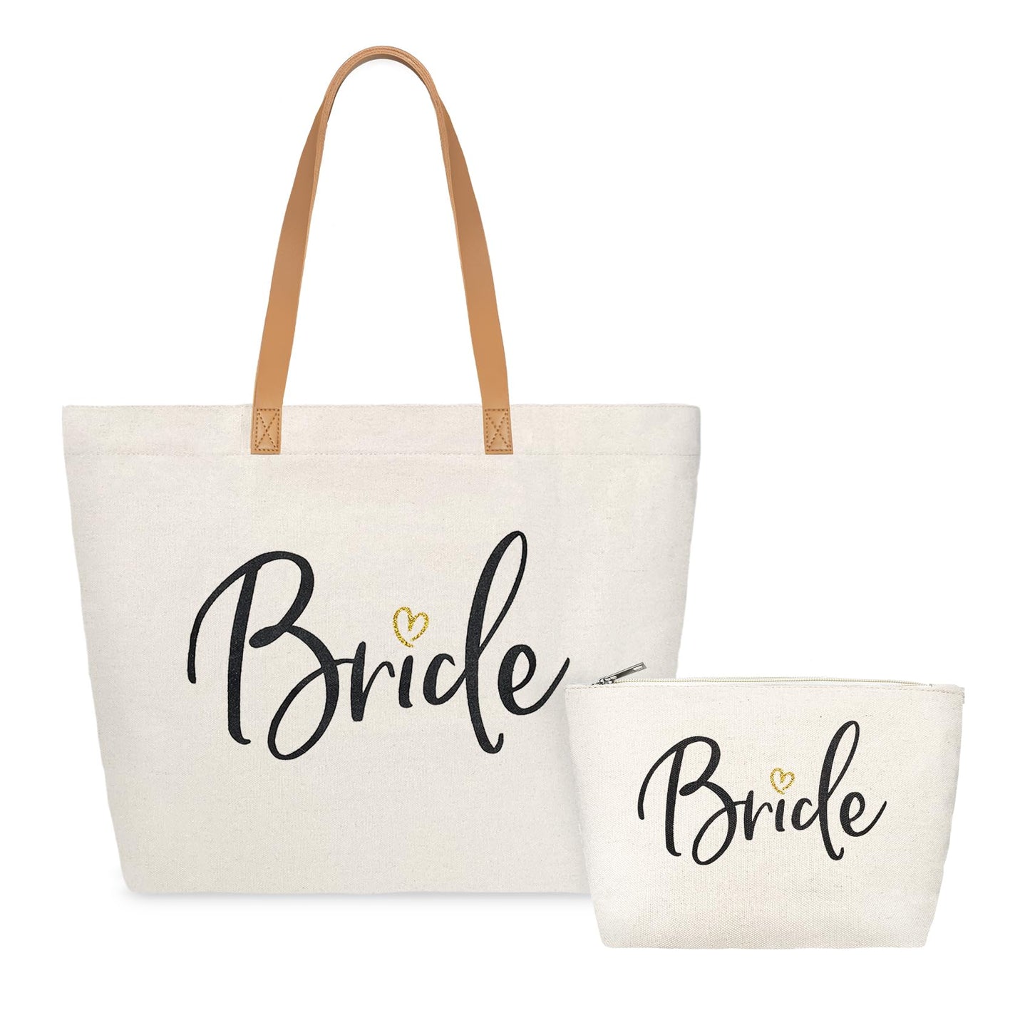 ELEGANTPARK Bride Gifts Wedding Gifts for Bride Bag Bridal Shower Bachelorette Party Honeymoon Large Shoulder Bags Canvas Totes with Zipper Set of 2