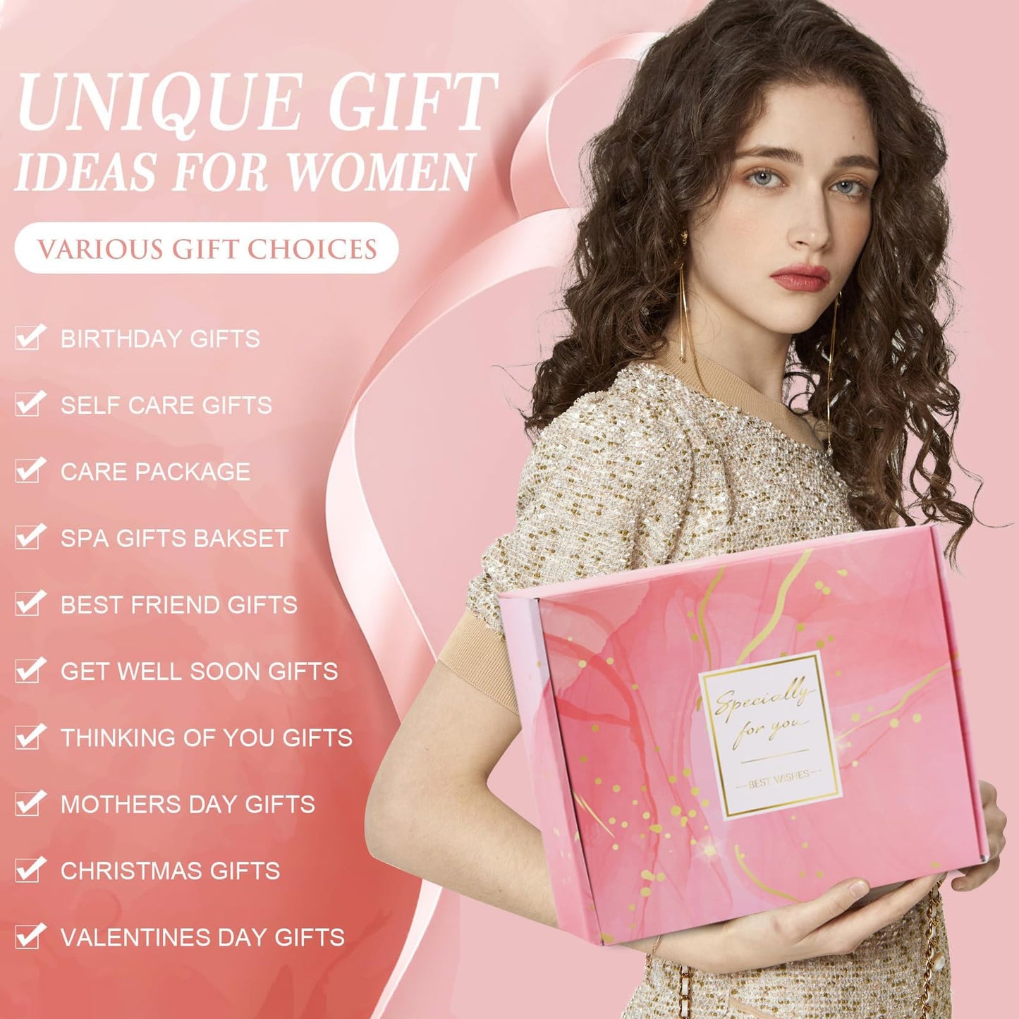 Birthday Gifts for Women Self Care Gifts Get Well Soon Gifts, Rose Relaxing Spa Gifts Basket Care Package, Luxury Flannel Blanket, Unique Mothers Day Idea Gifts for Mom Her Grandma Friend Sister Wife
