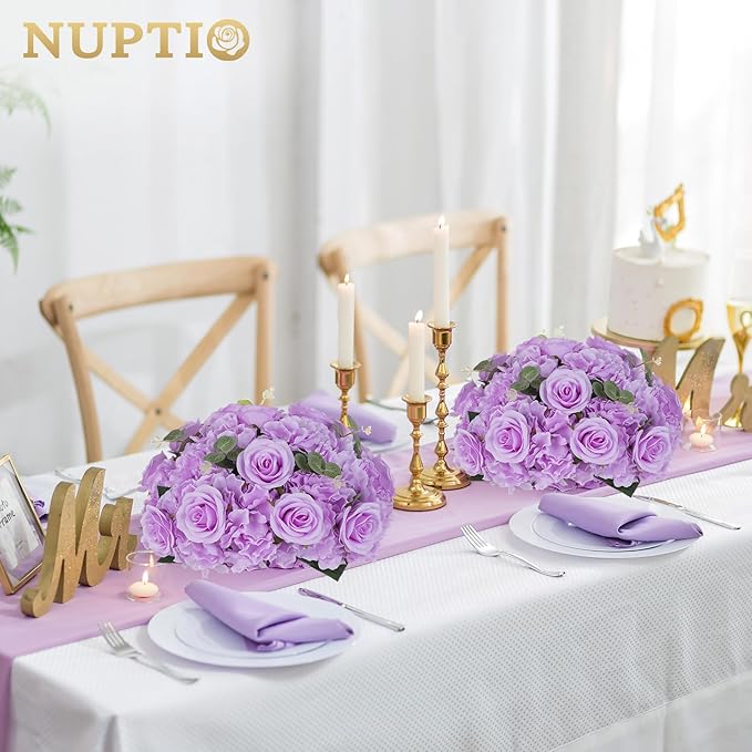 NUPTIO Flower Balls Flowers for Centerpieces: 10 Pcs 15.7 inch Diam Light Purple Artificial Rose Fake Flower Ball Arrangement Bouquet Wedding Centerpieces for Tables Wedding Centerpiece Decorations