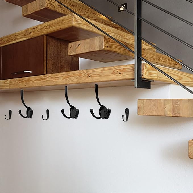 10 Pack Heavy Duty Wall Mounted Black Coat Hooks With 30 Screws - Mudroom, Backpack, Robe, Hat Hooks (Two Types of Hooks + Three Types of Screws Included)
