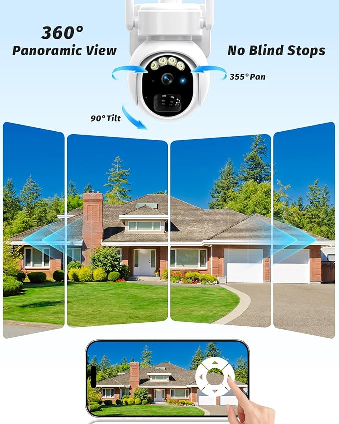 Securit Camer Wireless Solar Powered Outdoor for Home and Farm, ABS Fireproof Waterproof Material, 360° View, 2K HD Color Night Vision,Human Auto Tracking, 2-Way Audi (Wite) (Solar-4G)