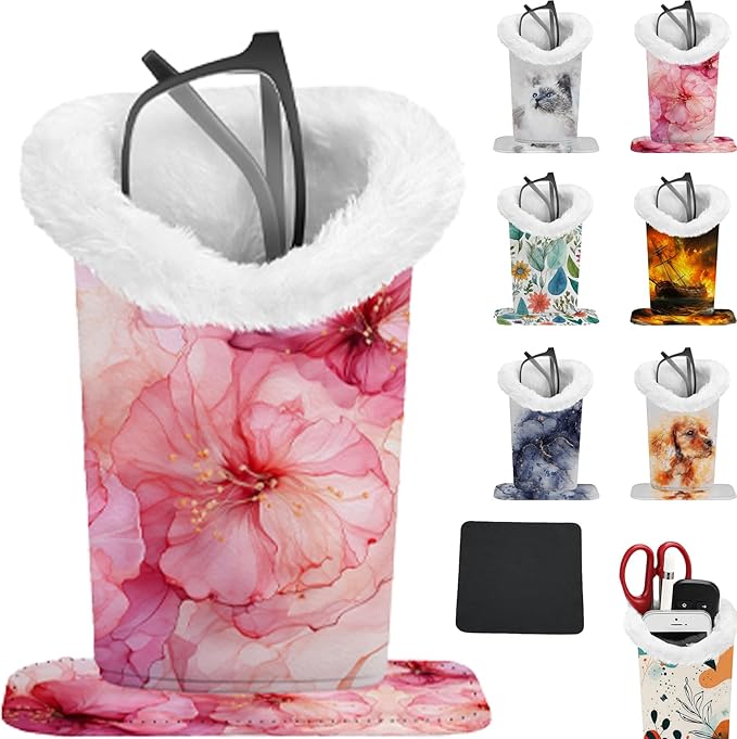 Eyeglasses Holder with Soft Furry Lining and Magnetic Base, Storage Organizer Holder Case for Nightstand