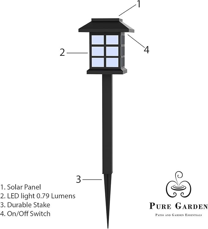6-Piece Solar Outdoor Lights Set - Weather-Resistant Outdoor Lighting for Path, Landscaping, and Driveway - LED Light Fixtures by Pure Garden (Black)