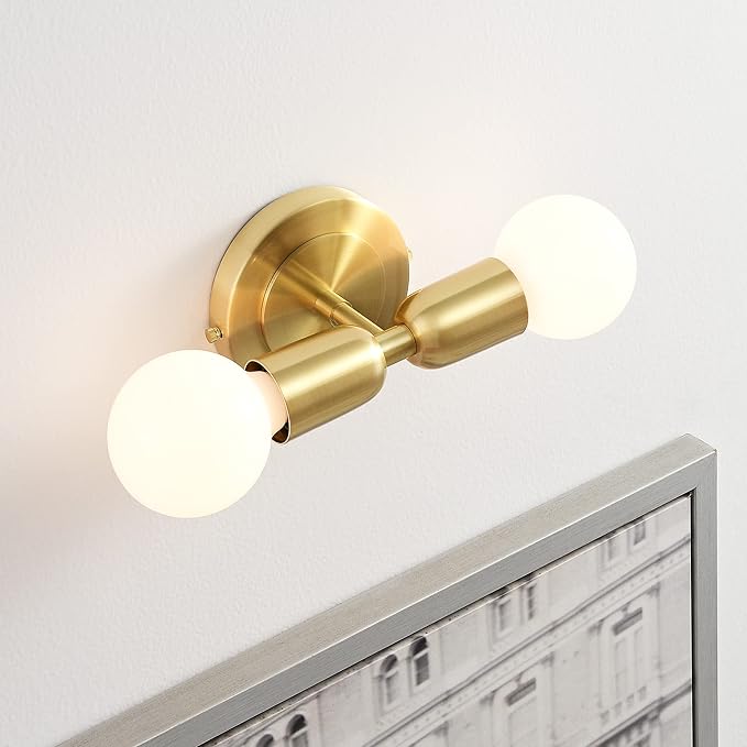 BRIGHTTIA Luna Duo 2 Light Wall Sconce - Mid Century Modern Fixture for Wall & Ceiling - Minimalist Edison Lamp for Hallway and Bathroom Vanity - Brushed Gold (BW0026-2G)