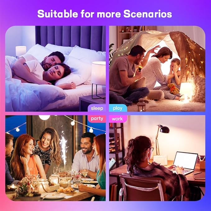 Smart Light Bulbs,Full Color Changing Dimmable LED Bulb,Compatible with Alexa and Google Assistant,UL FCC Certified,2.4GHz WiFi+Bluetooth LED Light Bulbs, Music Sync Smart Home Lighting (12)