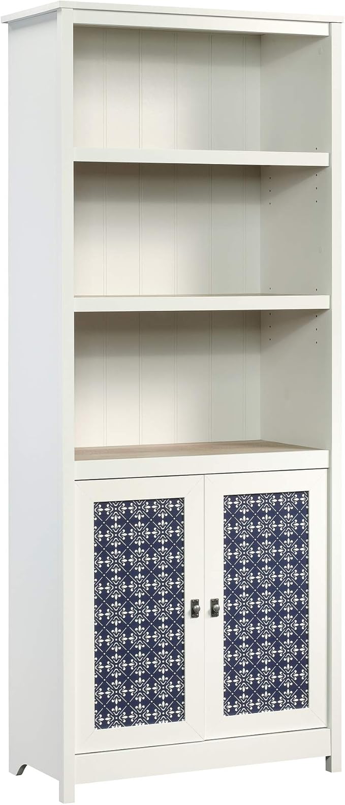 Sauder Cottage Road Book Shelf, Bookshelf with Storage, Library Bookcase with Doors and Adjustable Shelves, in Soft White Finish