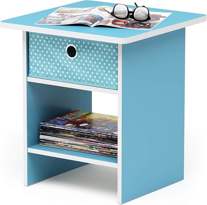 Furinno Dario End Table / Side Table / Night Stand / Bedside Table with Bin Drawer, 2-Pack, Light Blue/Light Blue
