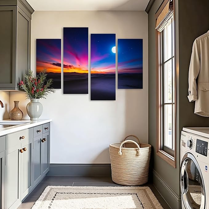 Canvas Wall Art Prints Pictures Moon sky Framed Posters Modern Wall Painting Artwork Gift Home Decor for Living Room Ready to Hang 4 Panel