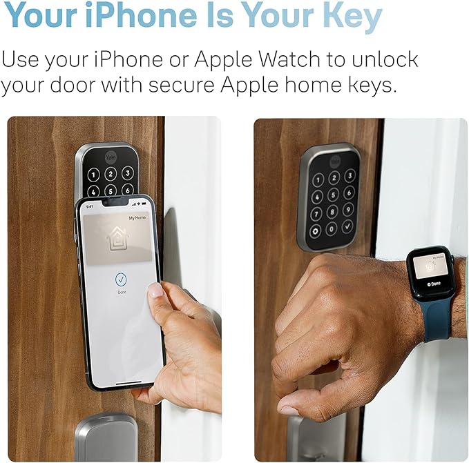 Yale Security Assure Lock 2 Plus Apple Home Keys (Tap to Open) Deadbolt, Satin Nickel Smart Keyless Entry Door Lock with Wi-Fi Connected Keypad for Code Entry and Remote Access, YRD450-N-WF1-619