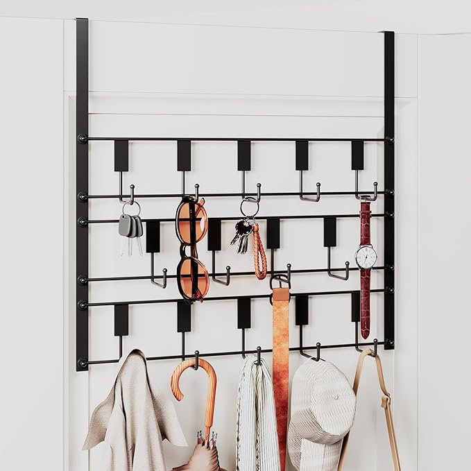 Over The Door Hooks for Hanging, 14 Hook Over Door Hanger and Towel Rack for Bathroom
