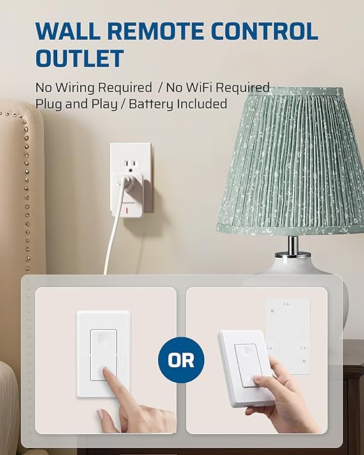 DEWENWILS Remote Control Outlet Wireless Wall Mounted Light Switch, Electrical Plug in On Off Power Switch for Lamp, Fan, Household Appliance, No Wiring, 100 Feet RF Range, ETL Listed, Programmable