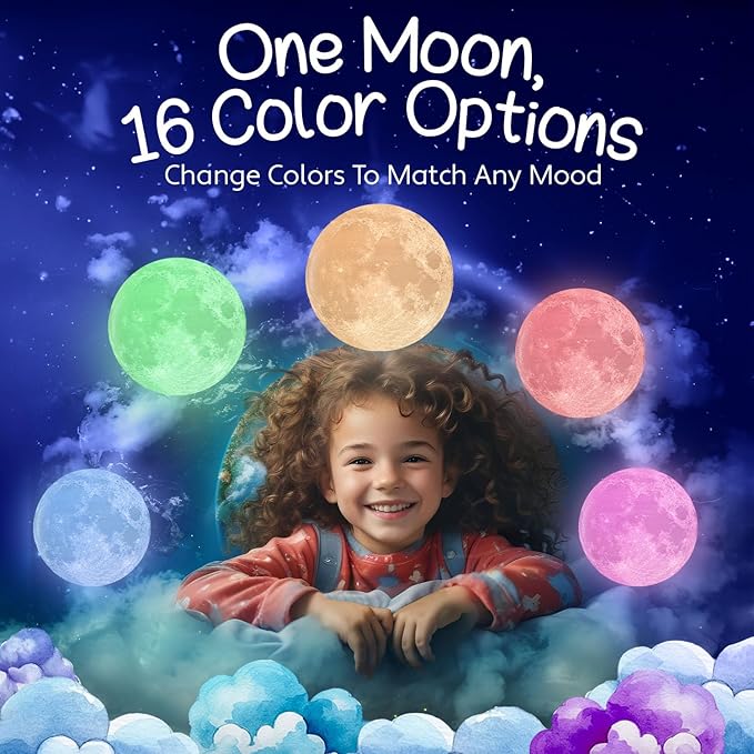 Mind-Glowing Moon Lamp - 3D Moon Night Light for Kids Bedroom - Globe Nightlight with Multi Color LED, Touch/Remote Control - Birthday Gift for Any Year Old Girls & Boys - Space Decor (5.9 inch)
