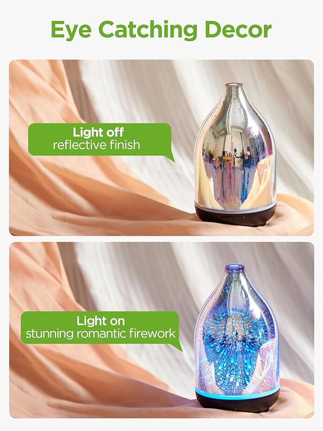 InnoGear Essential Oil Diffuser, 150ml Handmade 3D Glass Aromatherapy Defuser Air Difusor Ultrasonic Cool Mist Humidifier with Timers Waterless Auto Shut-Off