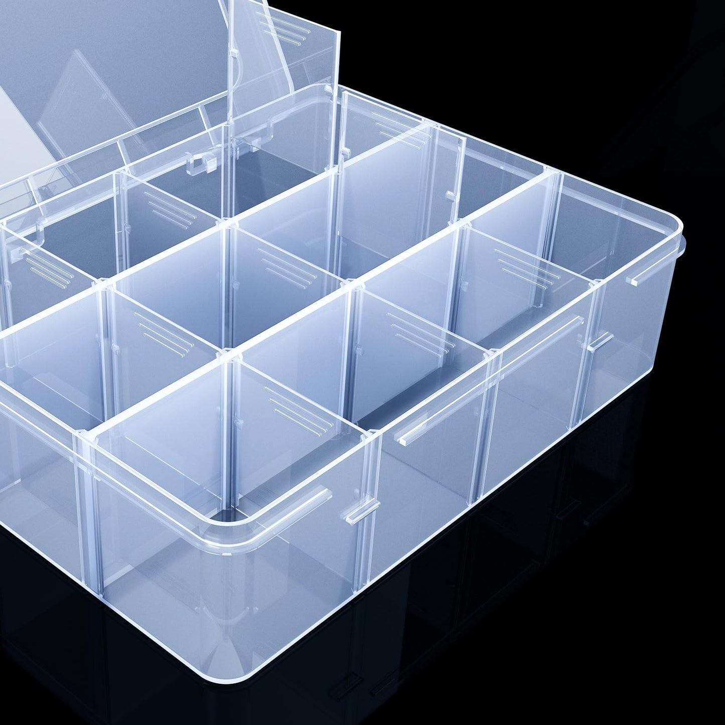SRNYJAO Plastic Organizer Tackle Box, 12 Grids Clear Bead Organizer Compartment Box with Removable Dividers for Snackle box,Parts, Earring Tool Fishing Hook Hair Accessories,8.8" L x 6.4"" W x 2"" H"
