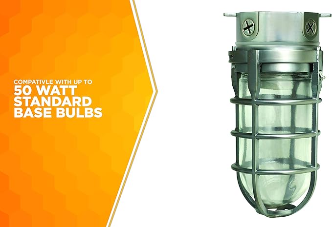 Woods L1706BS Vandal Resistant 150W Incandescent Security Light; Ceiling Mount; Compatible With Up To 50 Watt Standard Base Bulbs; Brushed Steel