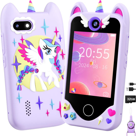 Kids Smart Phone for Girls Gifts - Toddler Christmas Birthday Gift for Age 3 4 5 6 Year Old, Kids Cell Phone Toy with Touchscreen, Dual Cameras, Learning, Kid Mp3 Player, Games with 32 GB Card