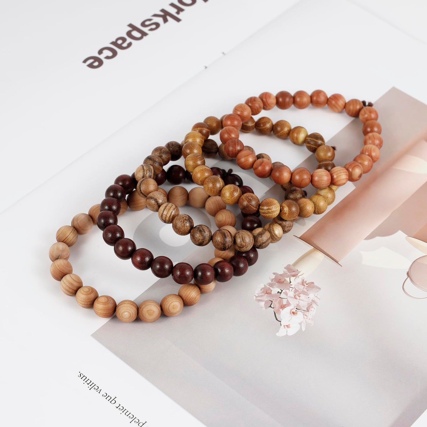 MILAKOO 5 Pcs Wood Prayer Bead Bracelet Mala Beaded Bracelets for Men Women 8mm