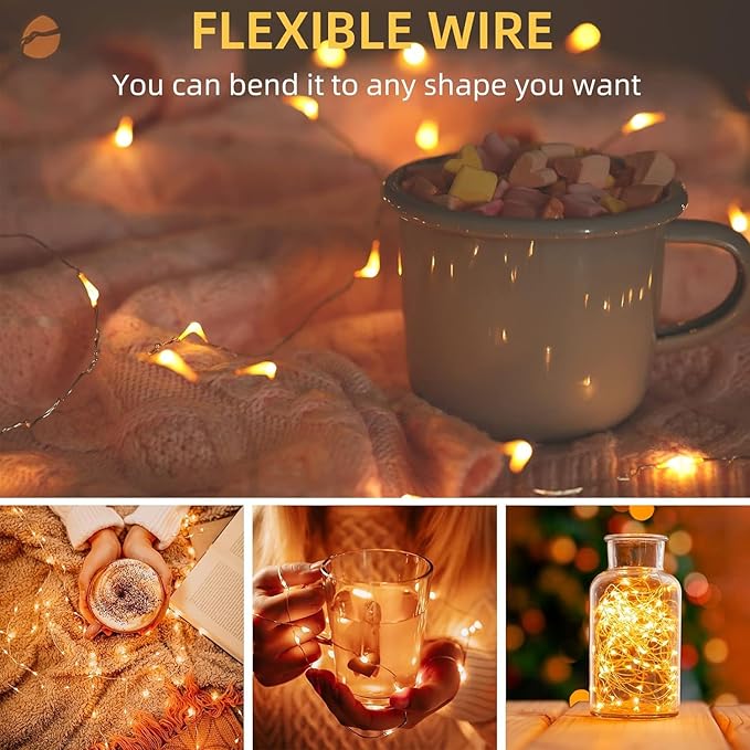 LAMPHOME 6 Pack Warm White Fairy Lights Battery Operated, 7ft 20 LED Valentine's Day Decoration String Lights Copper Wire Firefly Starry Lights for Mason Jars Wedding Party centerpieces for Tables
