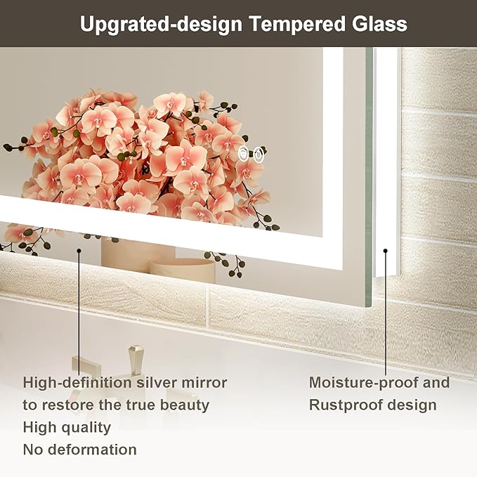 30x36 LED Bathroom Mirror with Lights, Brighter Backlit + Front Lit, Tempered Glass, Dimmable, Multiple Light Modes, Anti-Fog Lighted Bathroom Vanity Mirror for Wall, Memory Function