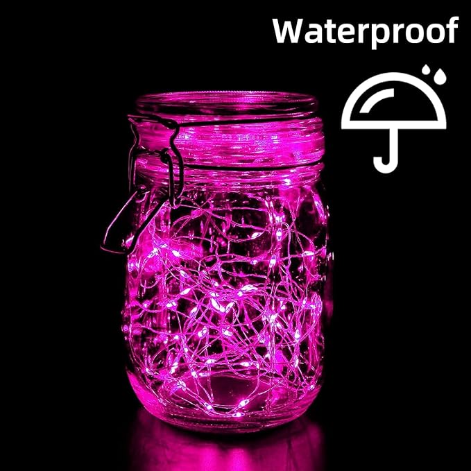 6 Pack Pink Led Fairy Lights Battery Operated, Valentines String Lights Waterproof Silver Wire 7 Feet 20 Led Firefly Starry Moon Lights for DIY Wedding Galentine's Day Valentine's Day Party Bedroom
