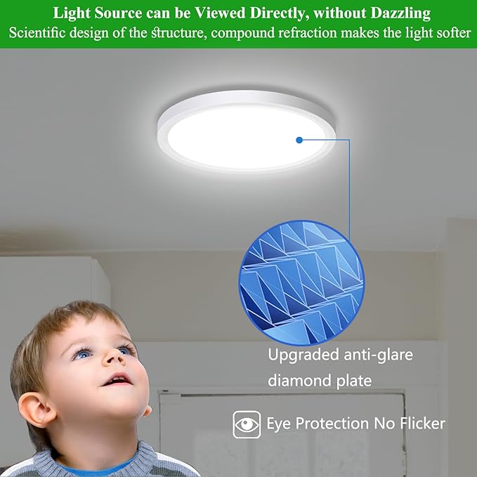 LED Flush Mount Ceiling Light , Super Slim 12W 7Inch 3000K/3500K/4500K/5000K/6500K 5 Color Changeable 1440LM Low Profile White Ceiling Light for Bedroom, Living Room, Dining Room, Hallway, Pack of 2