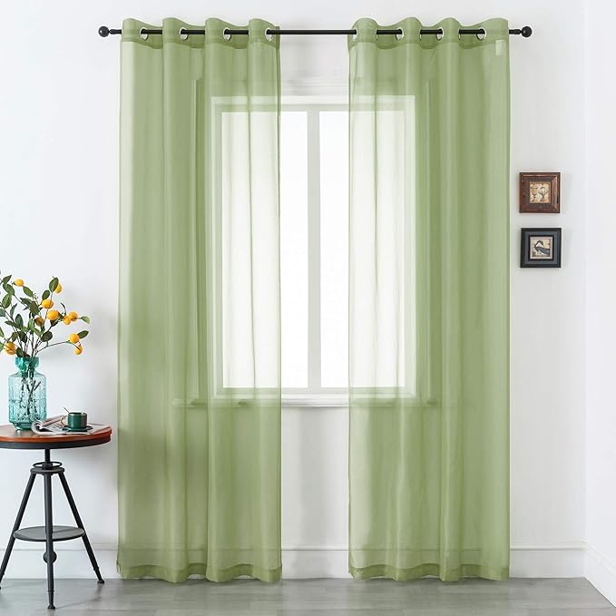 DUALIFE Sage Green Sheer Grommet Curtains 120Inches Extra Length for Bedroom -Light Filttering Curtains Drapes 2 Panels for Living Room Party Backdrop?52W X 120L Inch