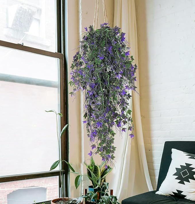 Artificial Ivy Vines Fake Plants Artificial Hanging Plants Faux Hanging Ivy Leaves Artificial Plants UV Resistant Plant for Outdoor Terrace Garden Decoration Indoor Bathroom Wall Decor(Purple)