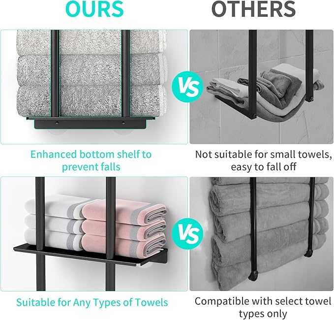 Over The Door Towel Rack, 3 Tier Hanging Towel Rack for Bathroom Stainless Steel, Over Door & Wall Mounted Towel Holder with Shelf Basket, Towel Storage for Small Bathroom, Black