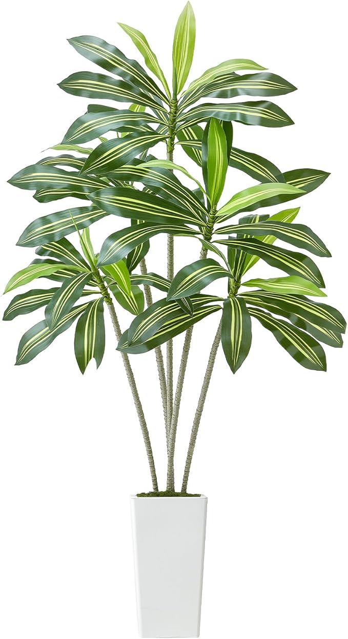 VEVOR Artificial Dracaena Tree 6 ft, Fake Palm Tropical Plants with White Tall Planter, Faux Floor Silk Plant in Pot, Large Trees for Home Office Living Room Decor House Warming, Indoor Outdoor