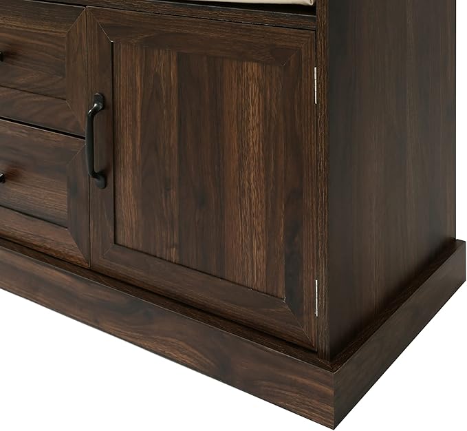 RUNNA Delicate 3-in-1 Hall Tree with 2 Cabinet and 2 Drawers,3 Open Shelves and 3 Hooks,Coat Hanger and Storage Bench,for Livingroom Hallway Entryway Use (Tiger#H-)